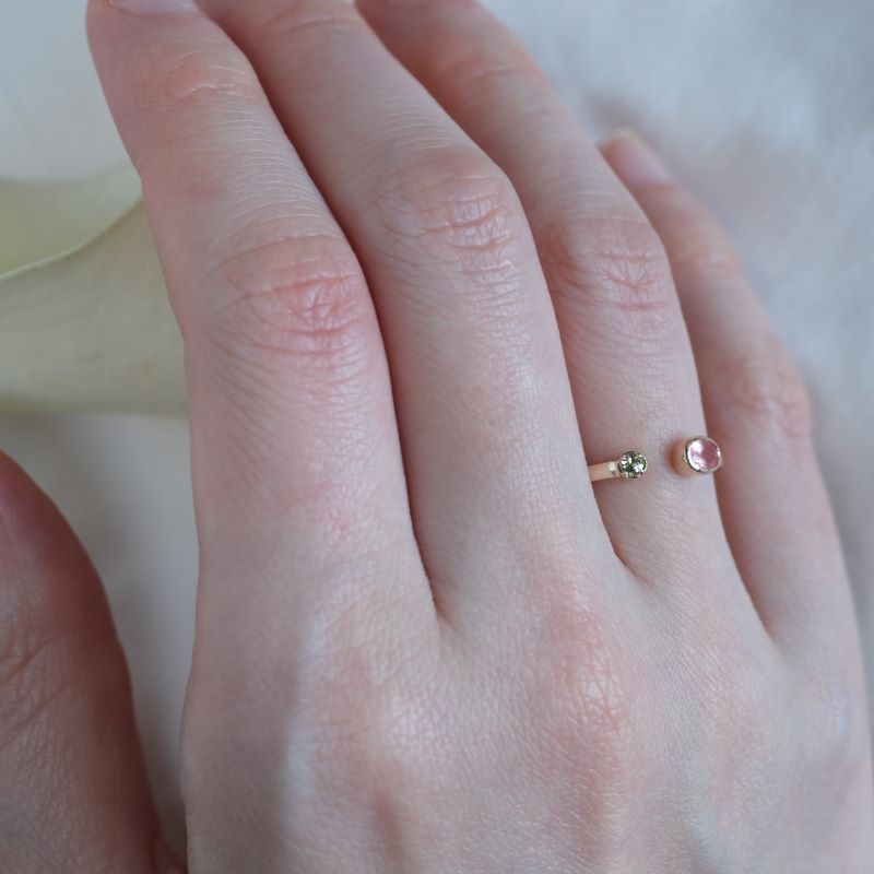 K10 spretta ring 天然石ロードクロサイト×ペリドット ゴールドリング