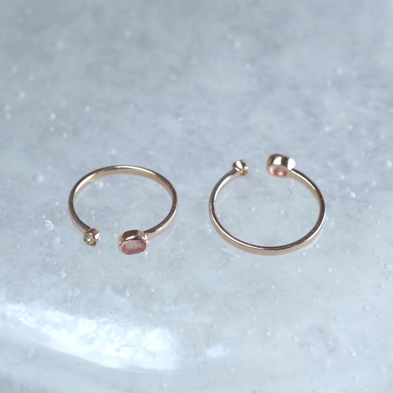 K10 spretta ring 天然石ロードクロサイト×ペリドット ゴールドリング
