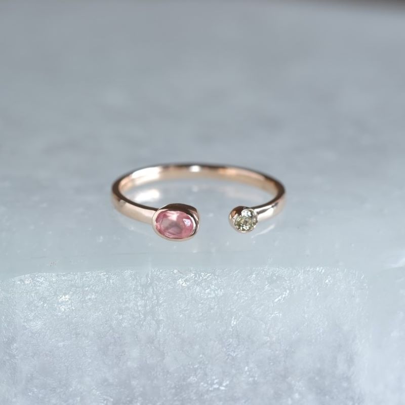 K10 spretta ring 天然石ロードクロサイト×ペリドット ゴールドリング