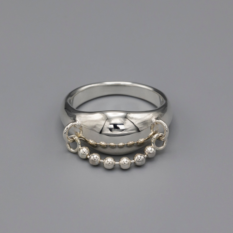 Round shape ballchain ring medium / small , Silver