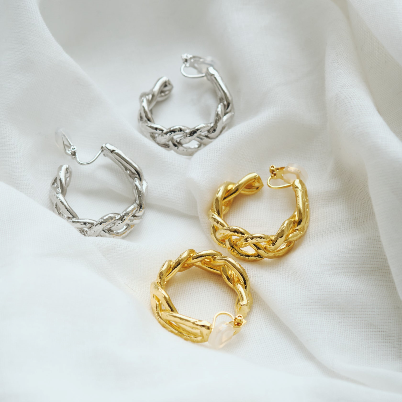 Braided Hoop Earrings / Gold, Silver
