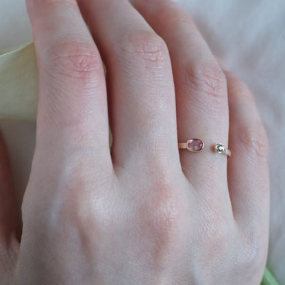 K10 spretta ring　天然石ロードクロサイト×ペリドット　ゴールドリング