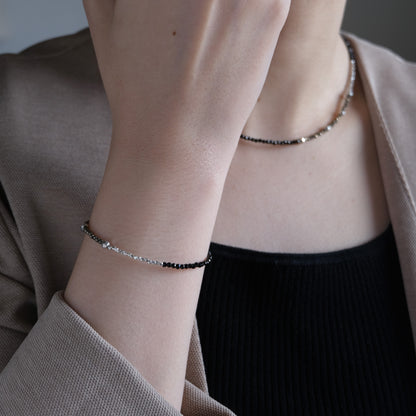 svart og pýrít bracelet：天然石パイライト/ブラックスピネル/シルバー　ビーズブレスレット　黒