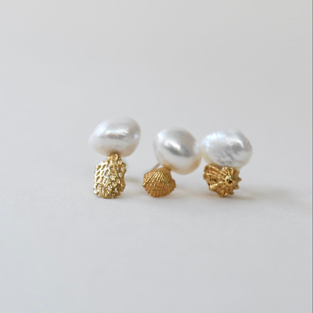 K10 and Pearl Pierced Earring A, B, D (Single)
