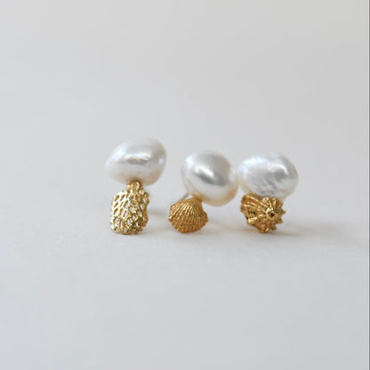 K10 and Pearl Pierced Earring A, B, D (Single)