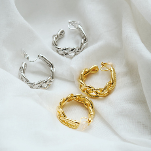 Braided Hoop Earrings / Gold, Silver