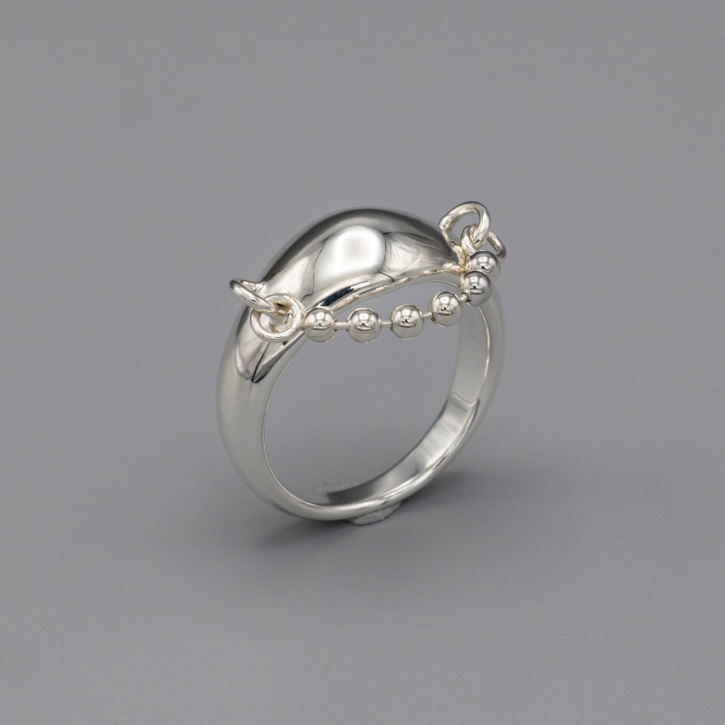 Round shape ballchain ring medium / small , Silver