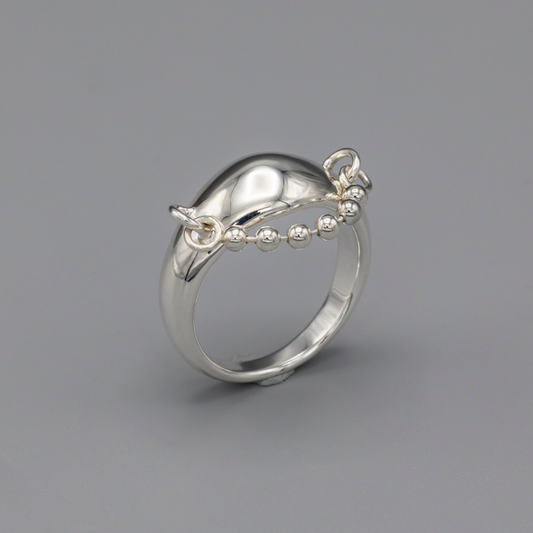 Round shape ballchain ring medium / small , Silver